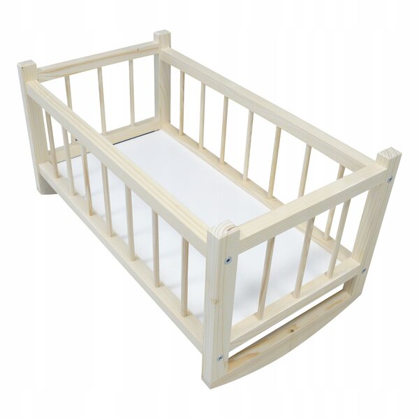 Holzwiege für Puppen, umwandelbar in ein Kinderbett, Maße 54x35x34 cm