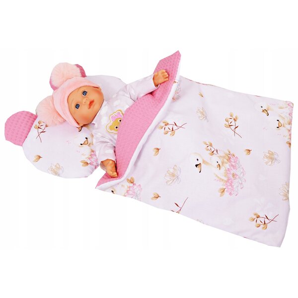 Komplettes Bettwäscheset für Puppenbett und Kinderwagen, 100 % hellrosa Baumwolle