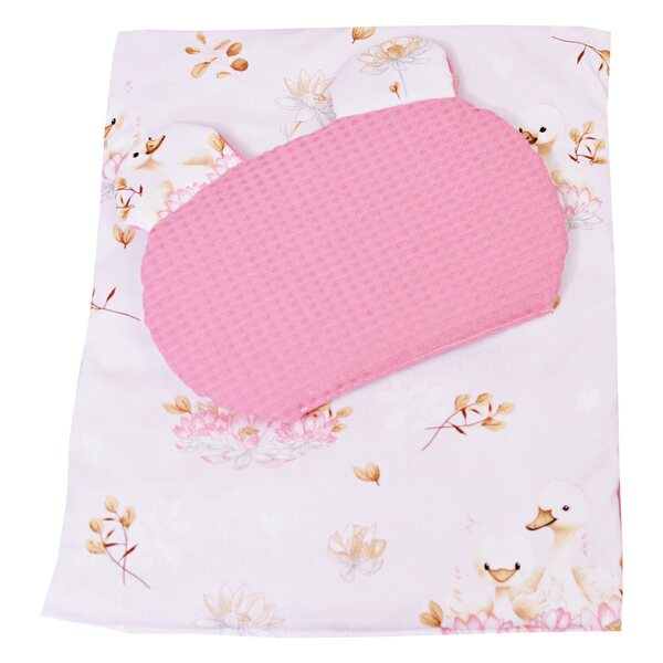 Komplettes Bettwäscheset für Puppenbett und Kinderwagen, 100 % hellrosa Baumwolle