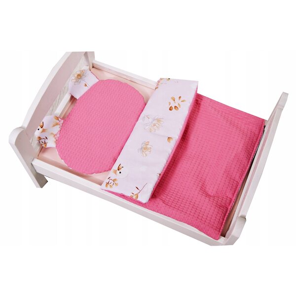 Komplettes Bettwäscheset für Puppenbett und Kinderwagen, 100 % hellrosa Baumwolle