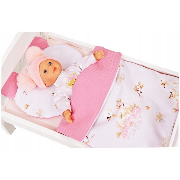 Komplettes Bettwäscheset für Puppenbett und Kinderwagen, 100 % hellrosa Baumwolle