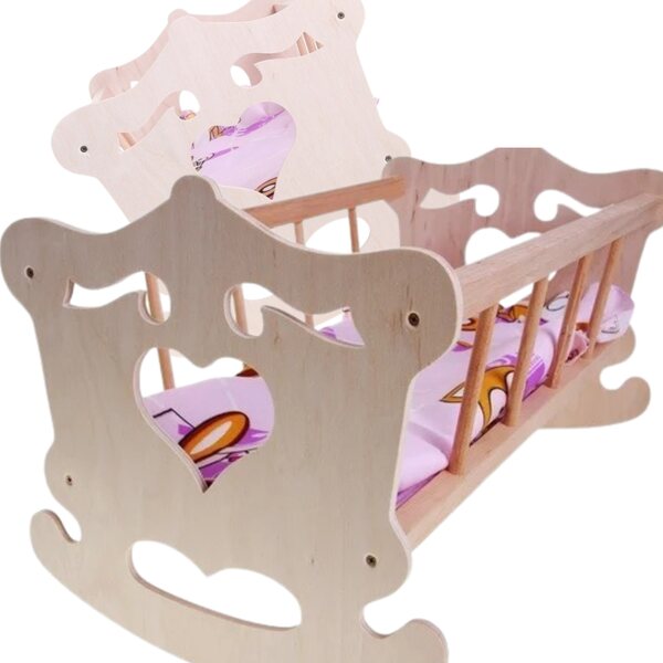 Elegante Holzwiege für Malimas-Puppen, inklusive Bettwäsche