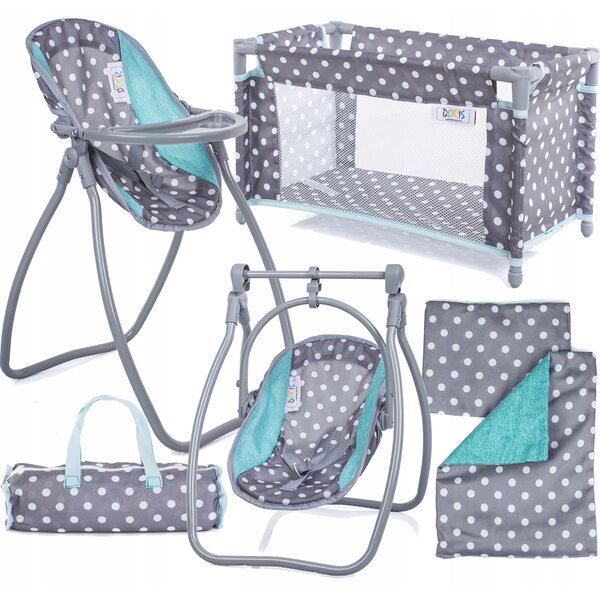 3-in-1-Puppenset mit Kinderbett, Hochstuhl und Doris-Schaukelstuhl für Kinder