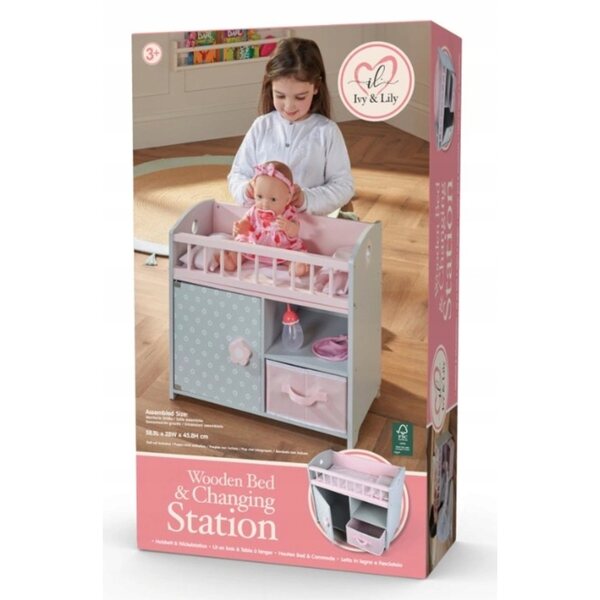 Holzbett und Wickeltisch für Ivy & Lily 2in1 Puppen aus Holz und Stoff