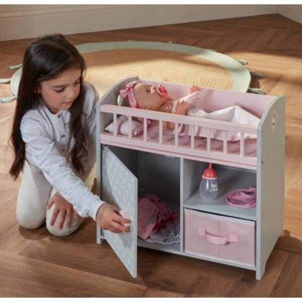 Holzbett und Wickeltisch für Ivy & Lily 2in1 Puppen aus Holz und Stoff