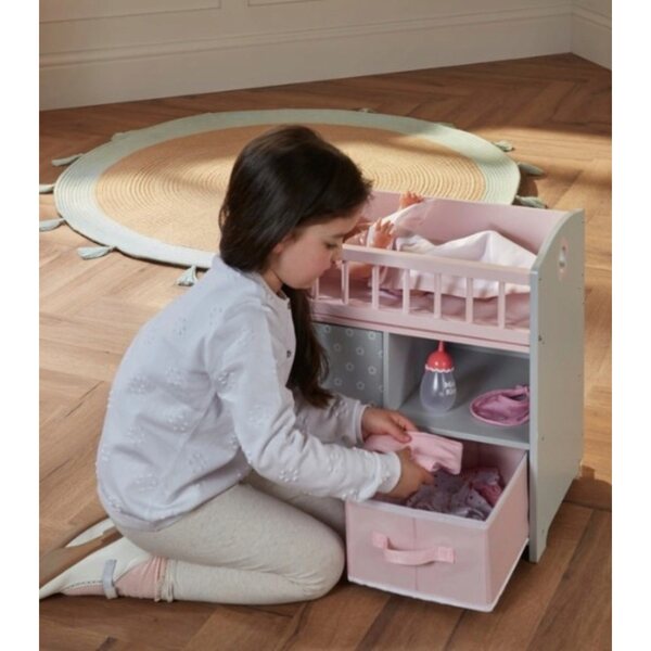 Holzbett und Wickeltisch für Ivy & Lily 2in1 Puppen aus Holz und Stoff