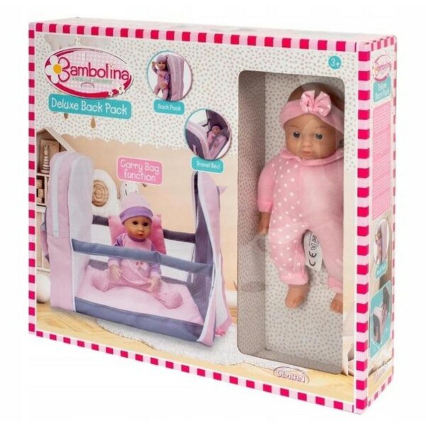 Bambolina Puppenbett und Rucksack: komplettes Spielset für Kinder ab 3 Jahren