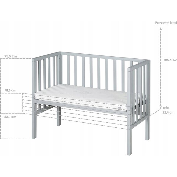 Roba lettino co-sleeping in legno grigio 90x45 cm con materasso integrato