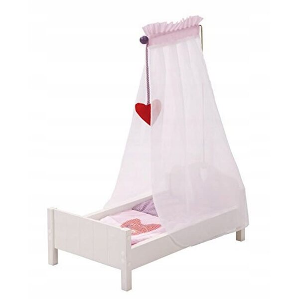 Letto per bambole Roba Fienchen con baldacchino bianco e biancheria cuore