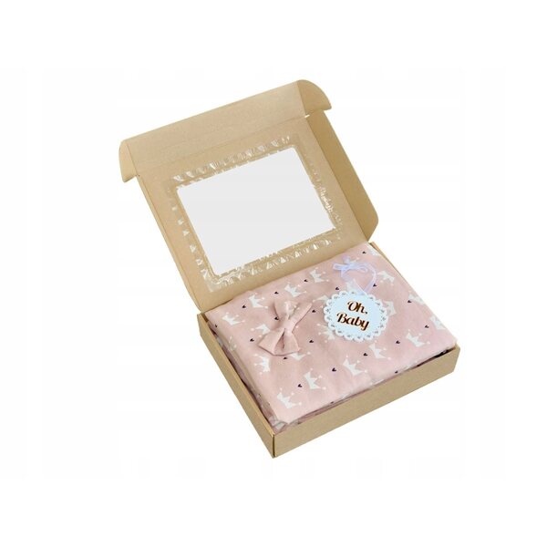 Komplettes Set aus Puppenbettwäsche aus rosa Stoff mit Box