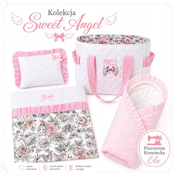 Lettino morbido per bambole Sweet Angel con biancheria coordinata, 47 cm