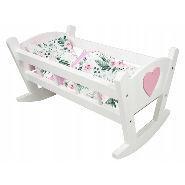 Dondolo in legno bianco per bambole con biancheria | Cameretta bambini 3+