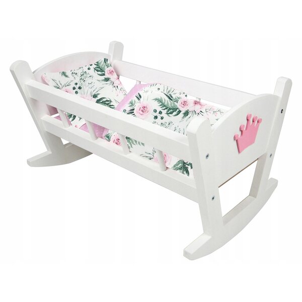 Dondolo in legno bianco per bambole con biancheria | Cameretta bambini 3+