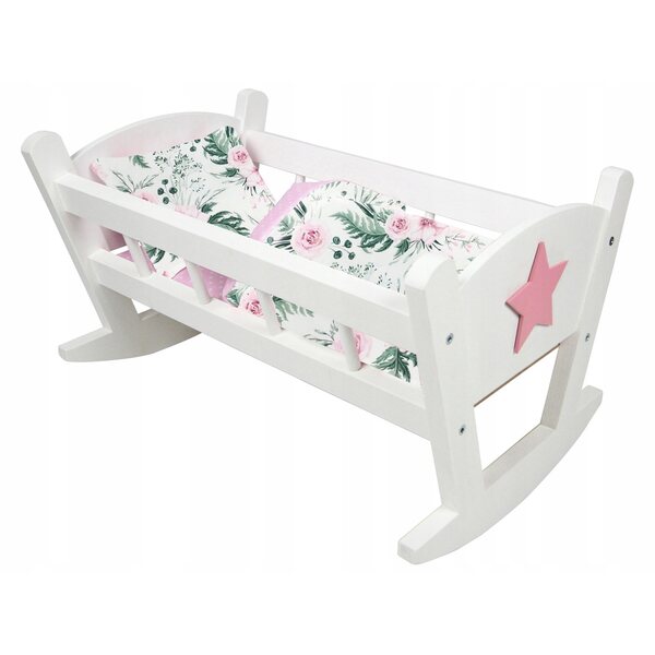 Dondolo in legno bianco per bambole con biancheria | Cameretta bambini 3+