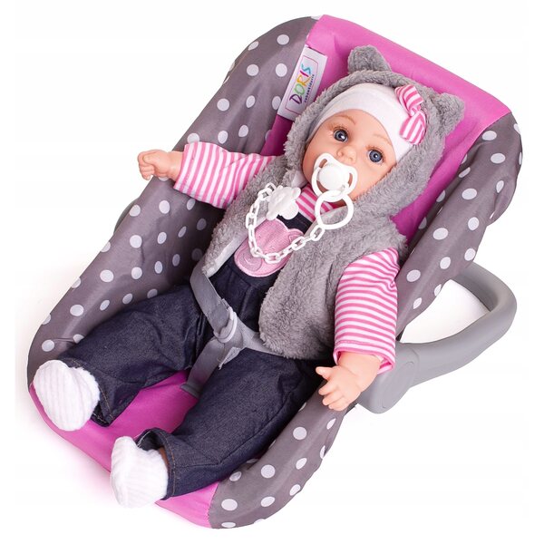 Doris-Puppenbett mit rosafarbener Bettwäsche und tragbarem Sitz für realistisches Spielen