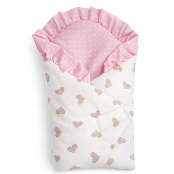 Leinen- und Becik-Set für Puppe 30–35 cm, Pudrati-Herzen, 100 % handgefertigt