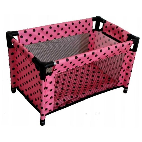 Lettino per bambole rosa con pois neri - MarioToys, tessuto e borsa trasporto