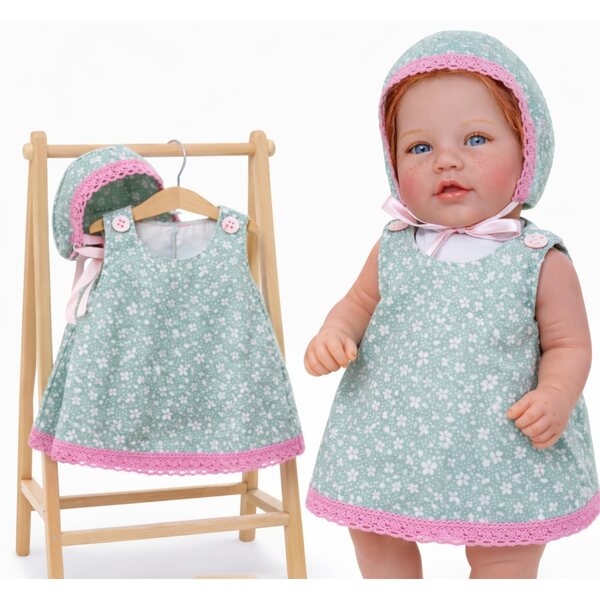 Handgefertigtes Kleidungsset für 45–50 cm große Puppen mit Baumwollkleid und Hut