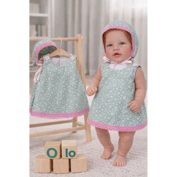 Handgefertigtes Kleidungsset für 45–50 cm große Puppen mit Baumwollkleid und Hut