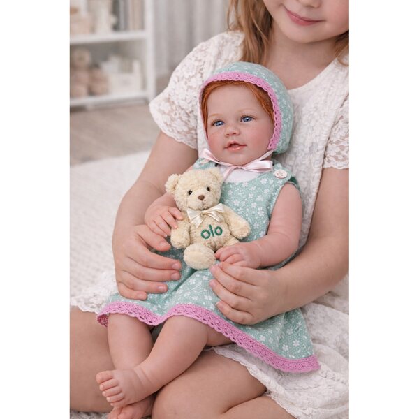 Handgefertigtes Kleidungsset für 45–50 cm große Puppen mit Baumwollkleid und Hut