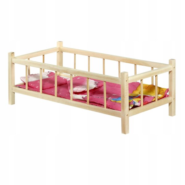 Holzbett für Hasbro-Puppen mit Bettwäsche – Maße 600 x 280 mm