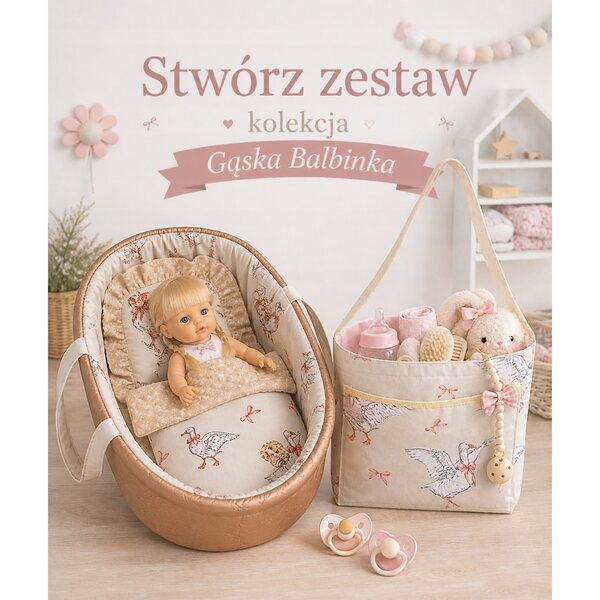 Gondola in ecopelle con biancheria per bambole fino a 35 cm collezione Gąska Balbinka