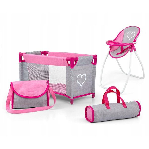 Elsa Milly Mally-Set für Puppen mit Kinderbett, Hochstuhl und rosa Accessoires