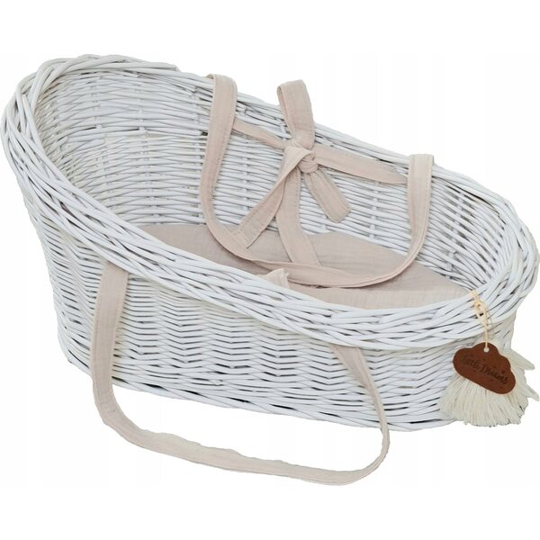 Marsupio per bambole in vimini bianco con materassino in cotone 30x45x20 cm