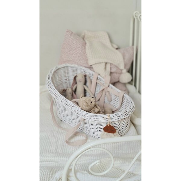 Marsupio per bambole in vimini bianco con materassino in cotone 30x45x20 cm