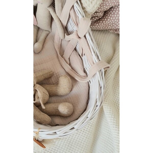 Marsupio per bambole in vimini bianco con materassino in cotone 30x45x20 cm