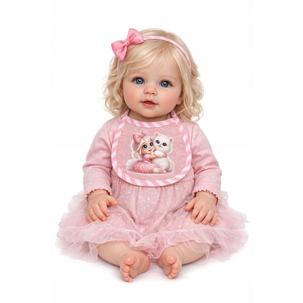 Bavaglino rosa per bambola con bambina - accessorio gioco e cura