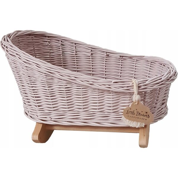 Culla in vimini per bambole dirty pink - letto realizzato a mano 30x45 cm