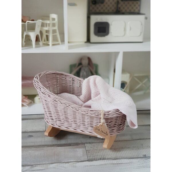 Culla in vimini per bambole dirty pink - letto realizzato a mano 30x45 cm