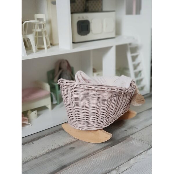 Culla in vimini per bambole dirty pink - letto realizzato a mano 30x45 cm