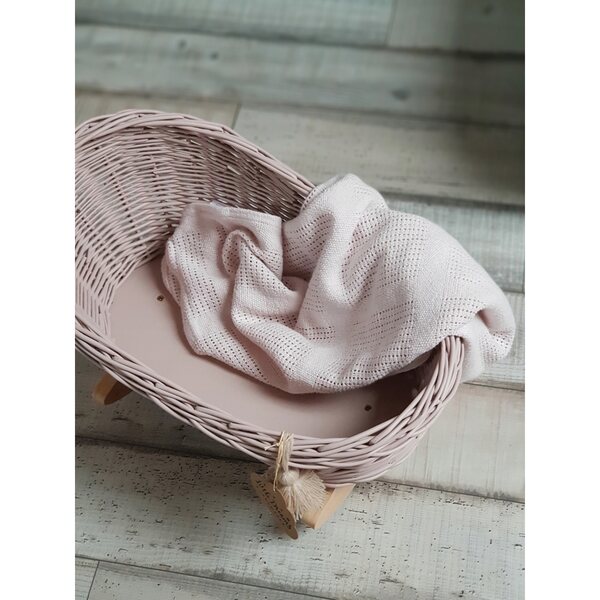 Culla in vimini per bambole dirty pink - letto realizzato a mano 30x45 cm