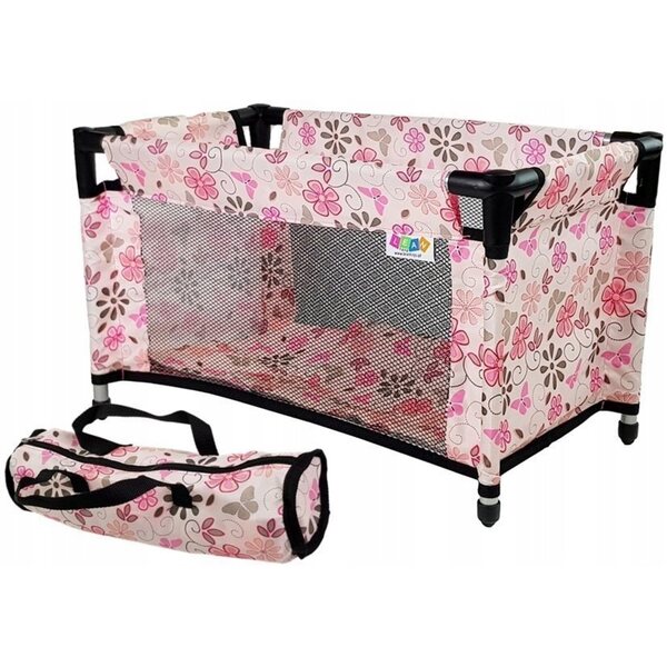 Letto per bambole LEAN Toys Alice rosa con fiori, pieghevole e con accessori