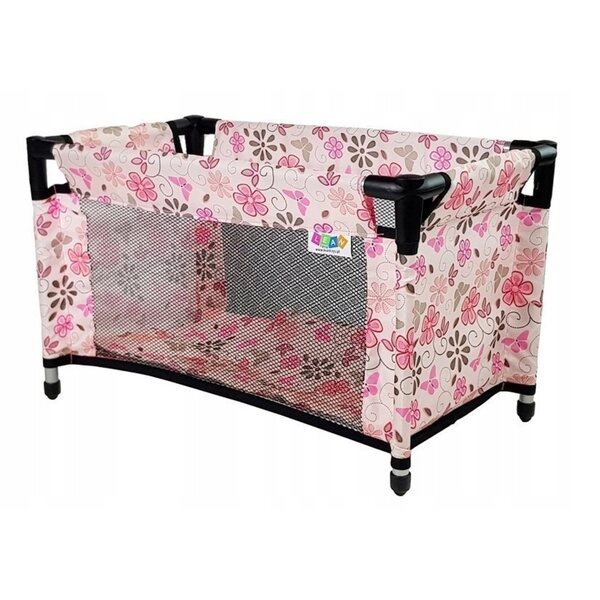 Letto per bambole LEAN Toys Alice rosa con fiori, pieghevole e con accessori