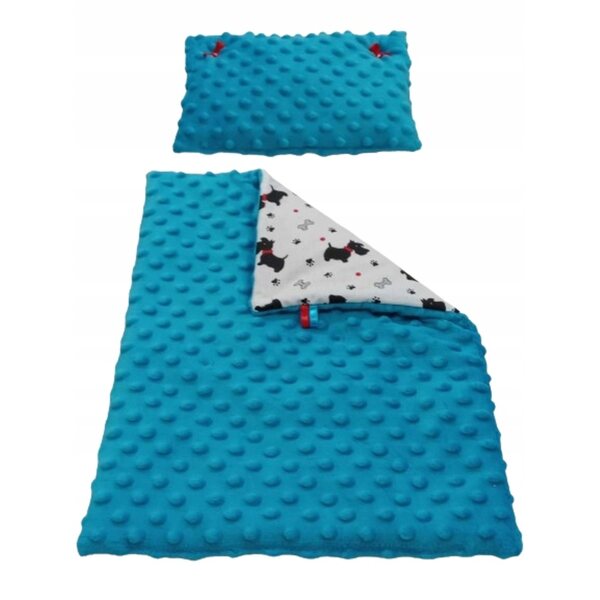 Komplett mit farbenfroher Puppenwäsche mit Decke und 30 cm Kissen