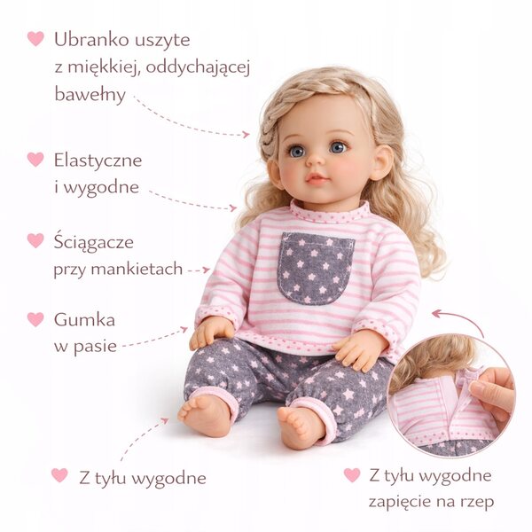 Kompletter Overall für Puppe 30-35 cm aus elastischer Baumwolle von Pracownia Krawiecka Olo
