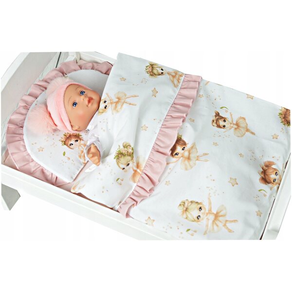 Komplettes Puppenbett aus Baumwolle mit Steppdecke und Kissen – C5 breit