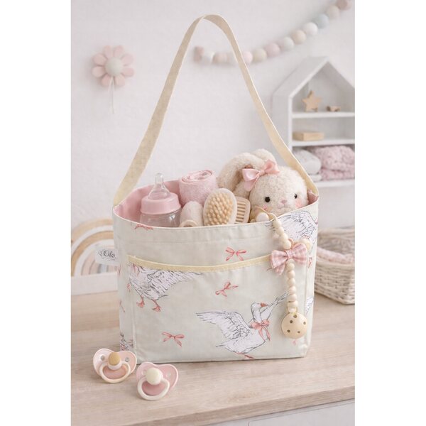 TORBA ORGANIZER na akcesoria lalki bobas reborn GĄSKA BEŻ falbanka - 35x23
