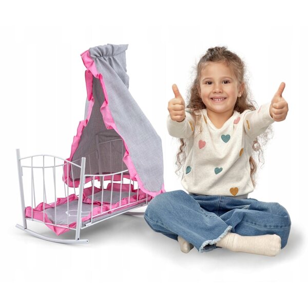 Letto e culla per bambole Lily con baldacchino Prestige Pink 47 cm