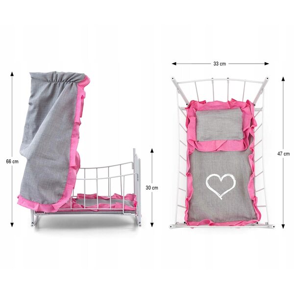 Letto e culla per bambole Lily con baldacchino Prestige Pink 47 cm