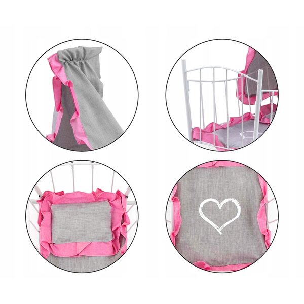 Letto e culla per bambole Lily con baldacchino Prestige Pink 47 cm