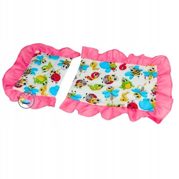 Culla per bambole rosa con lenzuola e vassoio - motivo a farfalle, 37 cm
