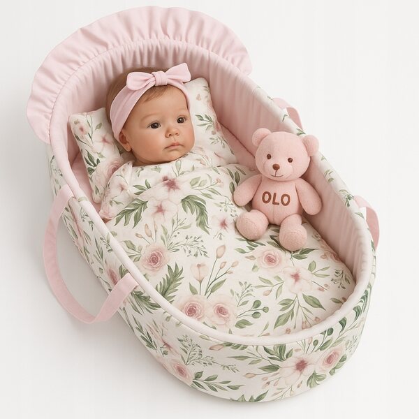 Gondel- und Puppenbett Gardenie Pink Flowers – Handgefertigt in Polen
