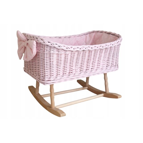 Culla in vimini per bambole con lenzuola e materassino, fino a 55 cm, naturale e sicura