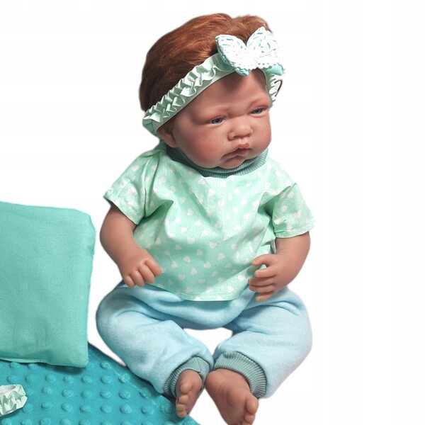 3-teiliges Set aus Decke, Kissen und Stirnband für weiche grüne Minky-Puppe
