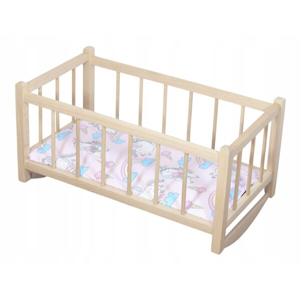 Naturholzbett für Puppen mit Matratze und Bettwäsche - Kiebitz 25 cm