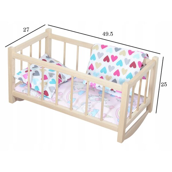 Naturholzbett für Puppen mit Matratze und Bettwäsche - Kiebitz 25 cm